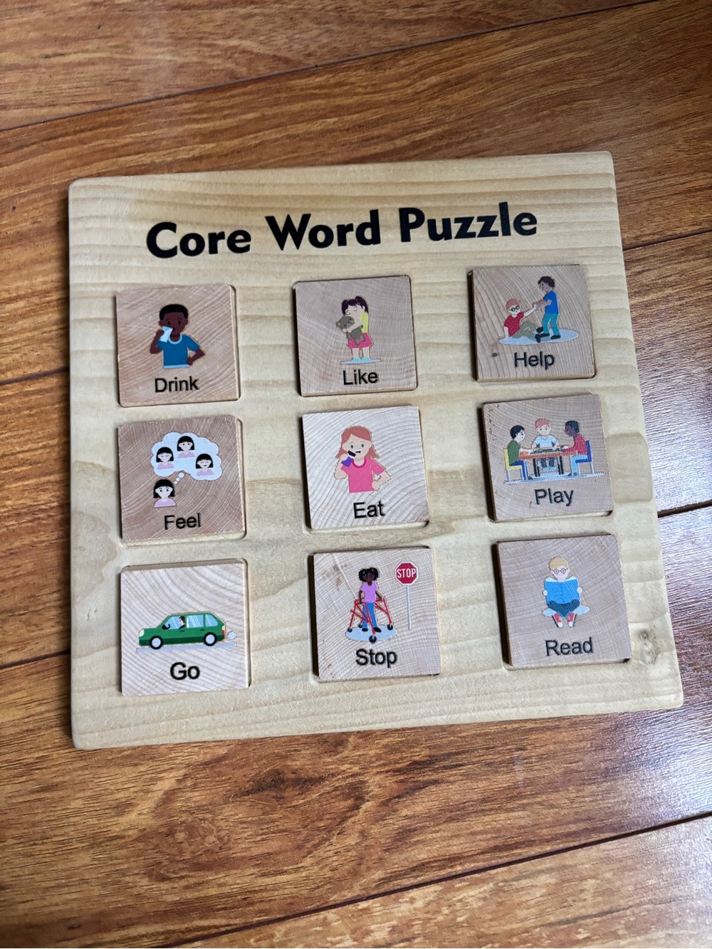 Core Word Puzzle - Natural Wood Educational Board (Beige)